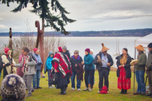 Group on water's edge